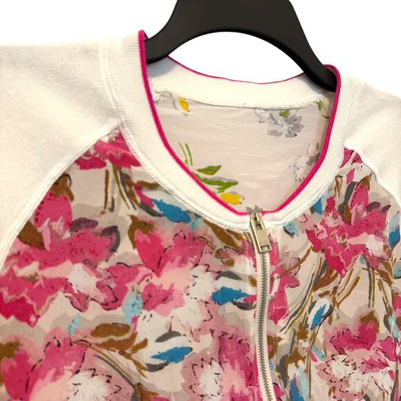 Mauro Grifoni Zipper Cardigan Sweater Silk Floral Medium - Picture 2 of 9